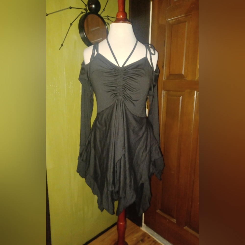 Whimsy Goth Fairy hanky hem cold shoulder dress